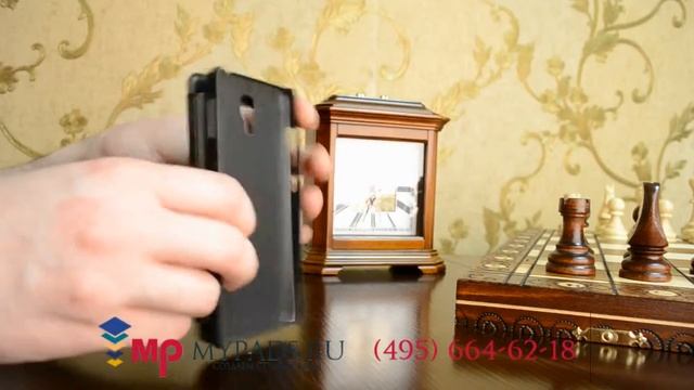 Фирменный оригинальный чехол-книжка для Xiaomi Mi4 черный кожаный с окошком для входящих вызовов смотреть онлайн