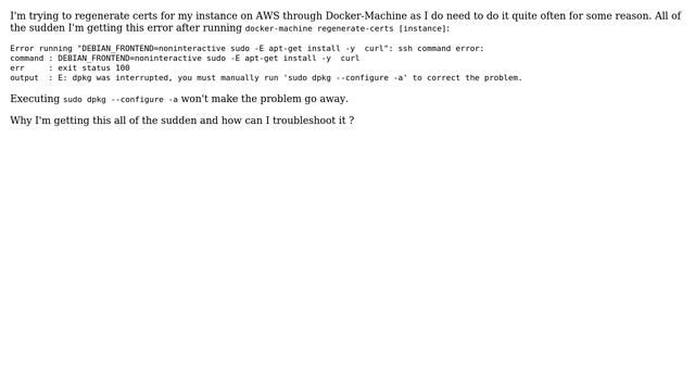 DevOps & SysAdmins: dpkg throws an error when regenerating certs of my instance on AWS смотреть онлайн