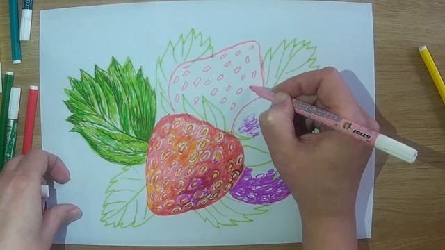 Малюємо полуницю. Фломастери - Рисуем клубнику - Фломастеры. Draw a strawberry. Felt-tip pens. смотреть онлайн
