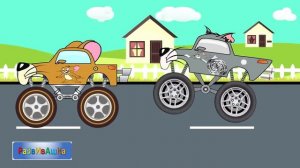 Монстр траки Тома и Джерри преодолевают полосу препятствий  Мультики про машинки