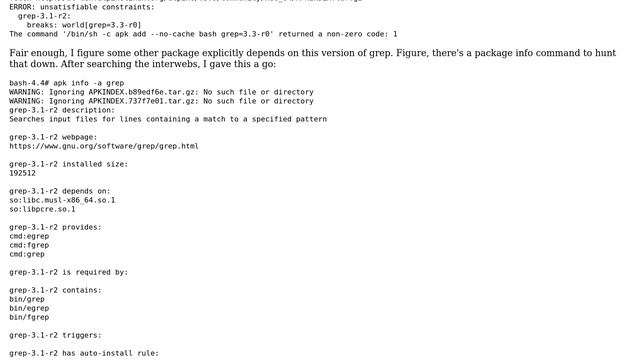 Alpine linux, latest and greatest version of grep смотреть онлайн