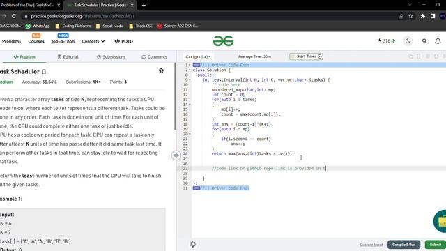 Task Scheduler | POTD | 23 June #gfg #sourcecode #potd #easysolution #C++ смотреть онлайн
