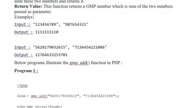 PHP | gmp add for adding large numbers смотреть онлайн