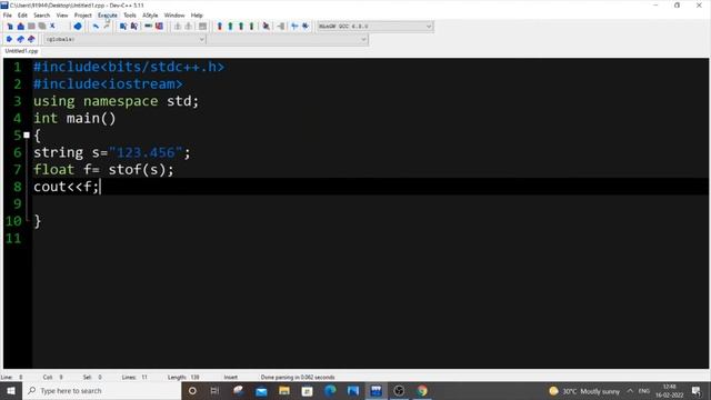 Convert string to float in c++ | C++ datatype conversion смотреть онлайн