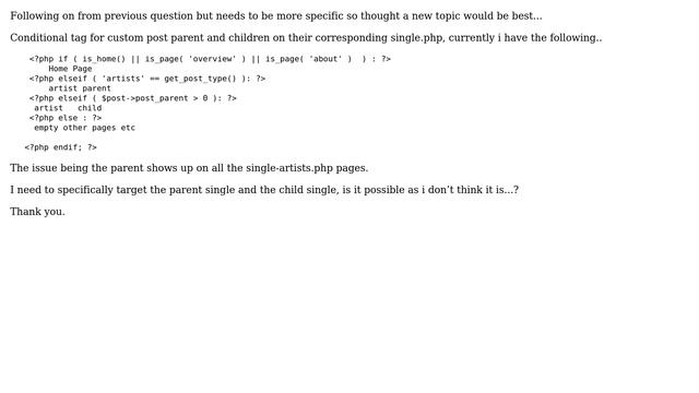 Wordpress: Custom Post Conditional for Parent & Child Single.php? смотреть онлайн