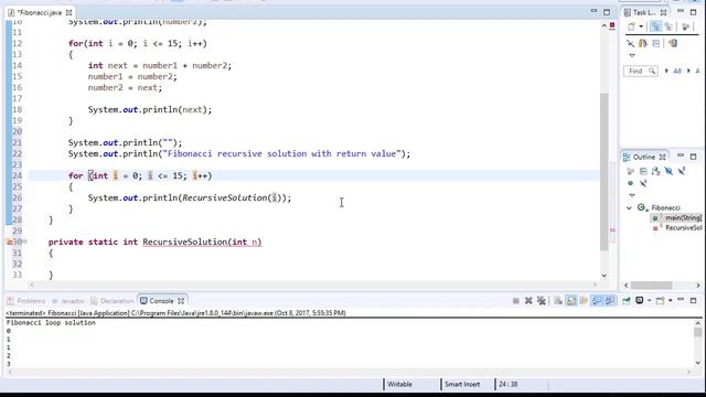 Java Puzzles Games & Algorithm Exercises - 2/2 - Fibonacci Sequence (recursive solution) смотреть онлайн