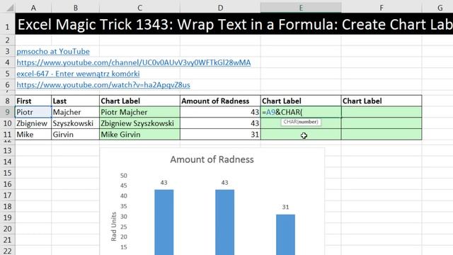 Excel Magic Trick 1343: Wrap Text in a Formula: Create Chart Labels with Two Lines смотреть онлайн