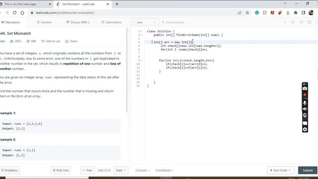 645. Set Mismatch ! LeetCode set mismatch смотреть онлайн