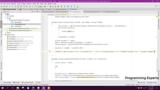 Trim video using FFMpeg Library in Android Studio PART 5 смотреть онлайн