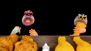 ASMR MUKBANG :) Real Chicken VS Jelly Chicken. RealMouth twins eating show!