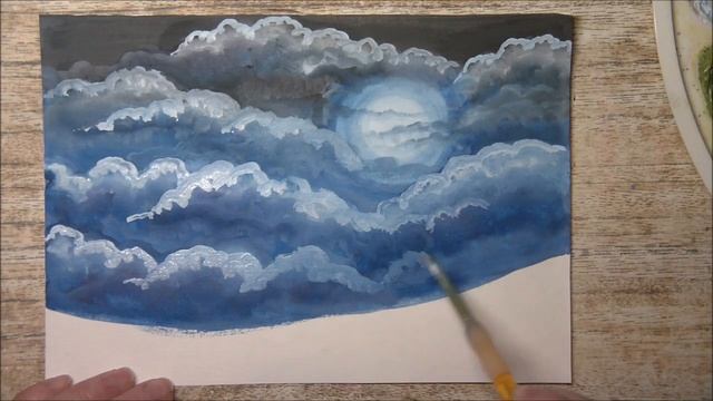 #art Простой зимний пейзаж (гуашь) Зимний лес и река (2020) смотреть онлайн