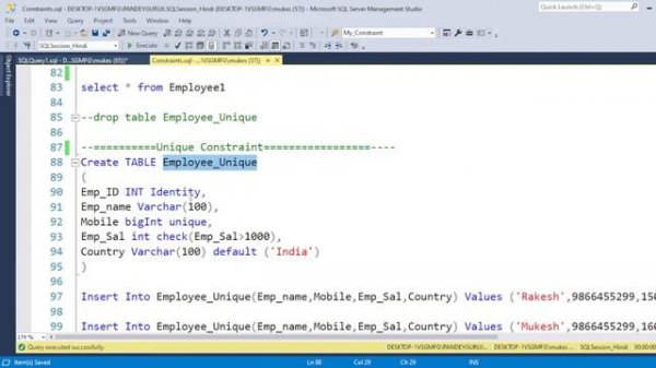 18. Constraints in SQL|Not Null,Check,Default,Unique, Primary Key, Foreign Key,Composite Key Part-2