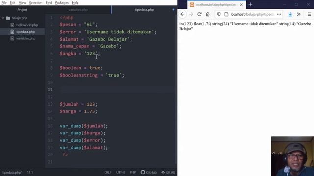 Belajar PHP Mengenal Variabel Tipe Data Dasar Boolean dan Null смотреть онлайн