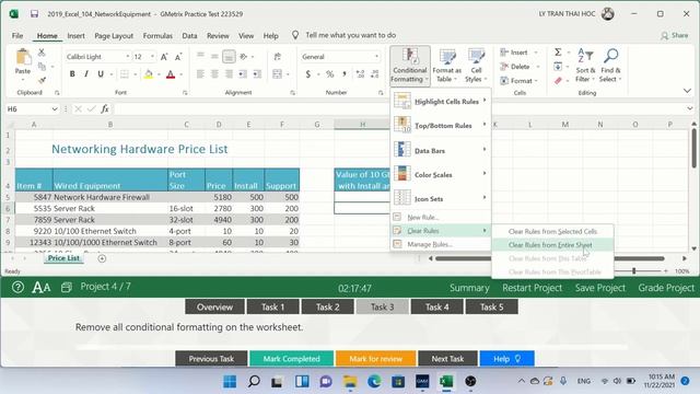 GMetrix - MOS Excel 2019/365 (MO-200) Exam 1 - Project 4: Network Equipment смотреть онлайн