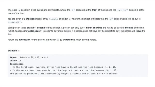 Time Needed to Buy Tickets - LeetCode 2073 - Java Solution смотреть онлайн
