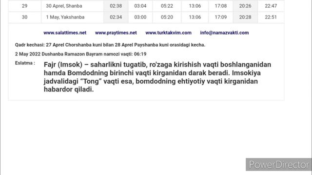 RAMAZON TAQVIMI 2022, ROSSIYA SARATOV