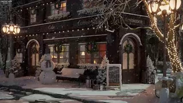 White Snow at Coffee Shop Ambience with Relaxing Smooth Jazz Music and Snow Falling смотреть онлайн