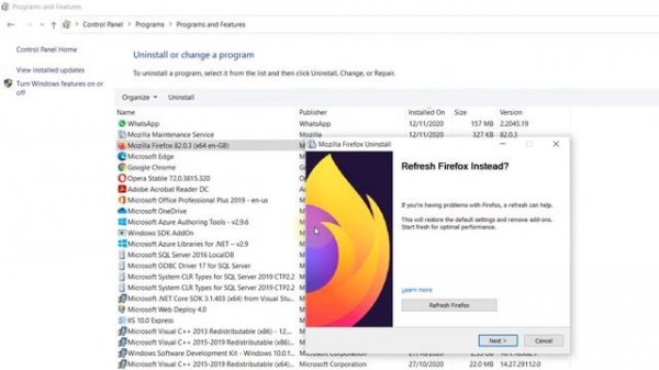 How to uninstall Firefox browser in windows 10