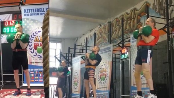 Sergey Rudnev competes in kettlebell sport biathlon / Сергей Руднев выступает в гиревом двоеборье