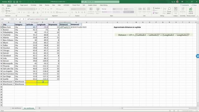 Using Excel Solver To Find Optimal Warehouse Locations (updated)