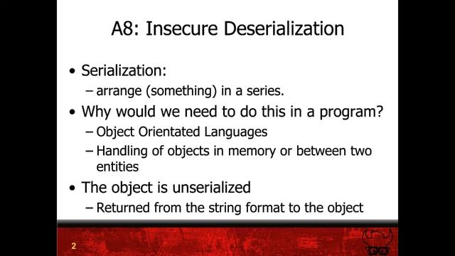 Professionally Evil Fundamentals: OWASP Top 10 A8 Insecure Deserialization смотреть онлайн
