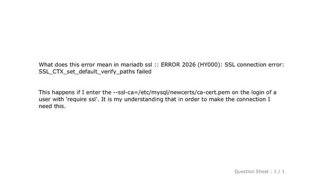 MySQL : What does this error mean in mariadb ssl :: ERROR 2026 (HY000): SSL connection error: SSL_C смотреть онлайн