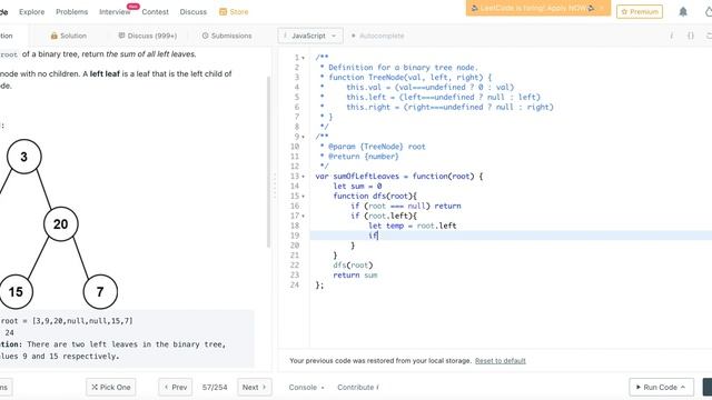 404. Sum of Left Leaves - Javascript Tutorial - Leetcode Easy смотреть онлайн