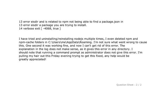 Windows : NPM stuck giving the same error EISDIR: Illegal operation on a directory, read at error ( смотреть онлайн