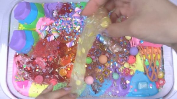 "ICE CREAM" Rainbow Slime Mixing Makeup, Eyeshadow Random into slime Satisfying slime video #ASMR