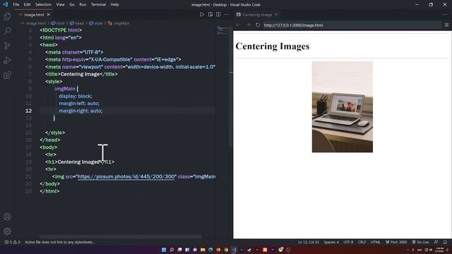 How to Center an Image - HTML & CSS on Visual Studio смотреть онлайн