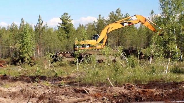Болотный экскаватор амфибия ломает лес, идет по болоту Нижневартовск 2013г смотреть онлайн