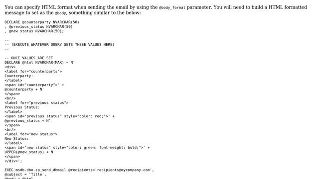 Databases: Style bodytext while sending email using sp_send_dbmail смотреть онлайн