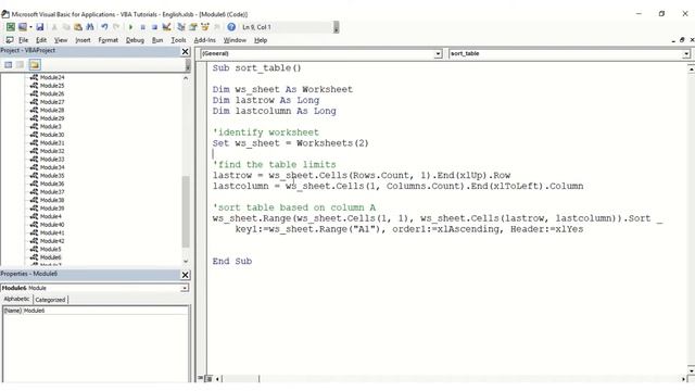 VBA Sort a table by column A смотреть онлайн