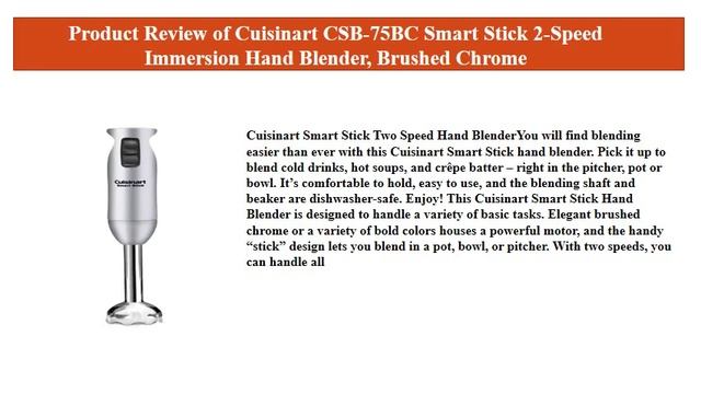 B00ARQVM5O Cuisinart CSB 75BC Smart Stick 2 Speed Immersion Hand Blender Brushed Chrome смотреть онлайн
