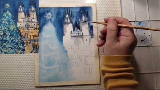 ?Рисуем акварелью.?Рождество.Новый год. Новогодняя ёлка. in Prague?Christmas in Prague?Watercolor смотреть онлайн