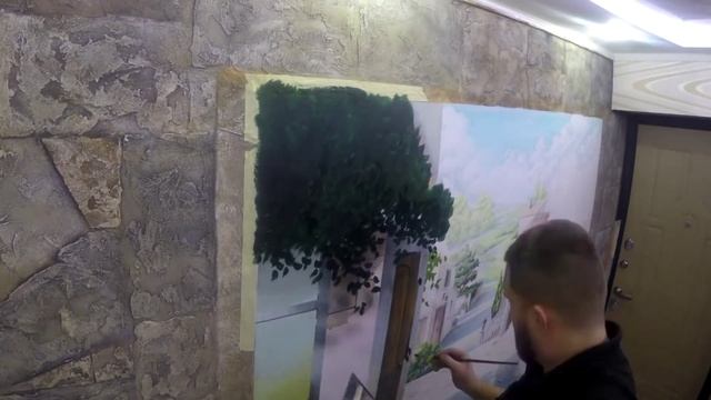 Роспись в интерьере, имитация камня из штукатурки. Timelapse.3d рисунок на стене смотреть онлайн