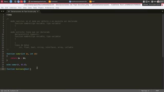 24 - Declaraciones de Tipo Escalar [PHP 7 - Español] смотреть онлайн