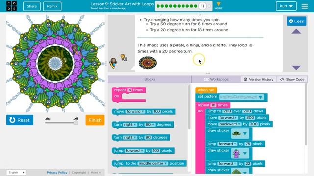 Sticker Art With Loops Express Lesson 7.11 Code.org Tutorial With Answers