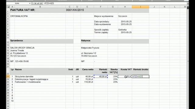 MS Excel - 5 - Faktura VAT - przykład uproszczony смотреть онлайн