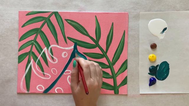 🌴 EP118 'Tropical leaves' easy palm and monstera plant acrylic painting tutorial смотреть онлайн