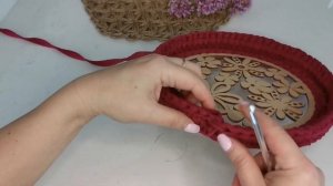 !!! Круглая шкатулка из трикотажной пряжи с деревянной крышкой крючком за ВЕЧЕР!!!