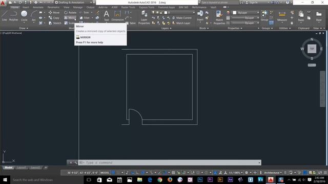 offset and mirror command Autocad 2016 Training tutorial 13 смотреть онлайн