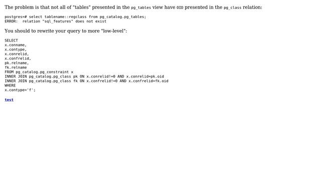 Databases: Unable to join on conrelid and confrelid columns in pg_constraint (2 Solutions!!) смотреть онлайн