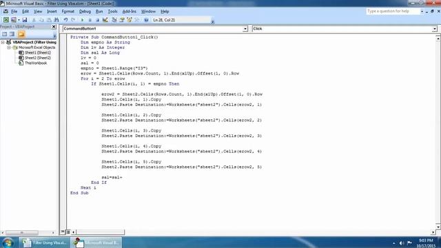 Filter Using Microsoft Excel Visual Basic Application Part-2 смотреть онлайн
