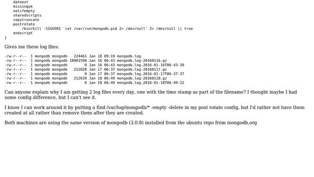 DevOps & SysAdmins: Mongodb log rotation creates an extra empty log file each time it runs смотреть онлайн