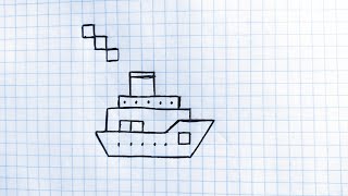 Как нарисовать корабль по клеточкам | Рисунок гелиевой ручкой | Рисунок ручкой на клетчатой бумаге смотреть онлайн