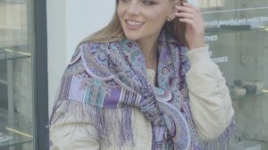 Платок шерстяной с шелковой бахромой "Золотой петушок", вид 65