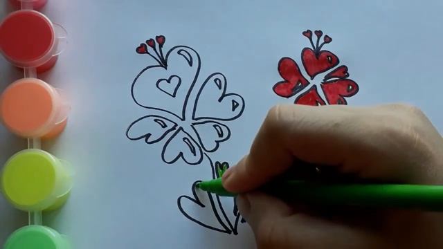 Рисуем красивый цветок из сердечек. Красивые и легкие рисунки для детей. смотреть онлайн