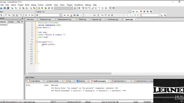 11 C++ program that runs Goto Statement #1 смотреть онлайн