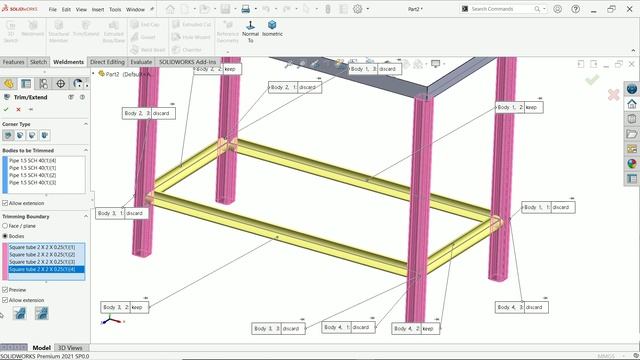 Solidworks Weldments Structural Member, Trim/Extend, End Cap & Gusset